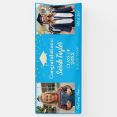 Aangepaste Toen en Nu 2 Foto Afstuderen Blauw Spandoek (Verticaal)