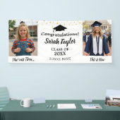 Aangepaste Toen en Nu 2 Foto Afstuderen Goud Wit Spandoek (Beurs)