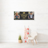 Aangepaste Toen en Nu 2 Foto Afstuderen Goud Zwart Spandoek (Insitu)