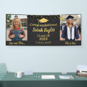 Aangepaste Toen en Nu 2 Foto Afstuderen Goud Zwart Spandoek (Beurs)