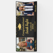 Aangepaste Toen en Nu 2 Foto Afstuderen Goud Zwart Spandoek (Verticaal)