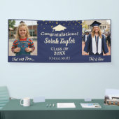 Aangepaste Toen en Nu 2 Foto Afstuderen Marineblau Spandoek (Beurs)