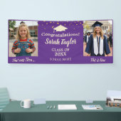 Aangepaste Toen en Nu 2 Foto Afstuderen Paars Spandoek (Beurs)