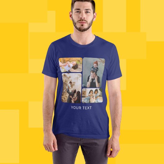 Aangepaste Toevoegen 4 Foto Collage en Tekst T-shirt