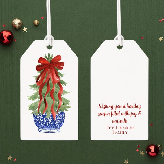Aangepaste Topiary Kerstboom Cadeaulabel