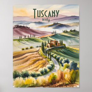 Aangepaste Toscaanse waterverf rollende heuvels la Poster