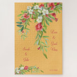 Aangepaste Toscaanse weddenschappen met paardelief Legpuzzel<br><div class="desc">Toscaanse Waterverf Pomegranate foliage puzzle. Elegant. Colorful Names. Liefde en goede Vibes. Datum.</div>