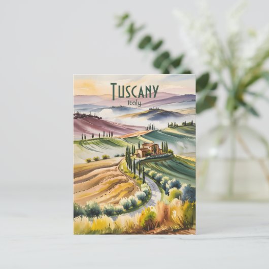 Aangepaste Toscane Rolling Hills Waterverf Reizen Briefkaart (Staand voorkant)