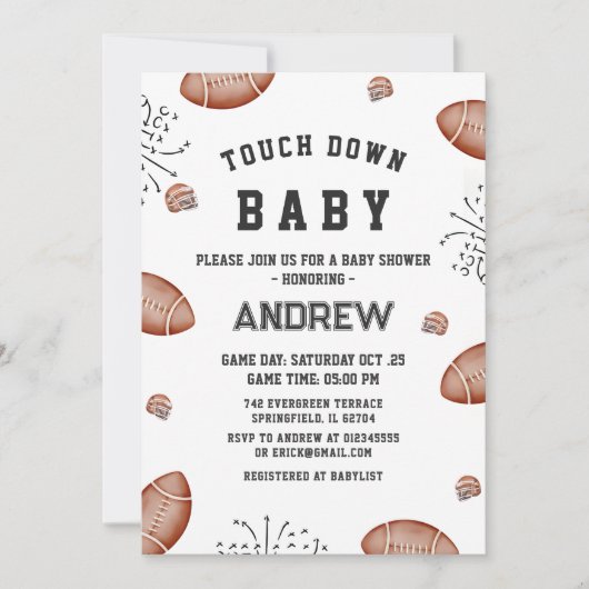 Aangepaste Touchdown American football Baby shower Kaart (Voorkant)