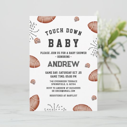 Aangepaste Touchdown American football Baby shower Kaart (Staand voorkant)