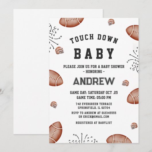Aangepaste Touchdown American football Baby shower Kaart (Voorkant / Achterkant)