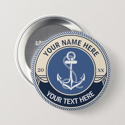 Aangepaste Touwframe met Scheepsanker Ronde Button 7,6 Cm (Voorkant /achterkant)