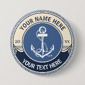 Aangepaste Touwframe met Scheepsanker Ronde Button 7,6 Cm (Voorkant)