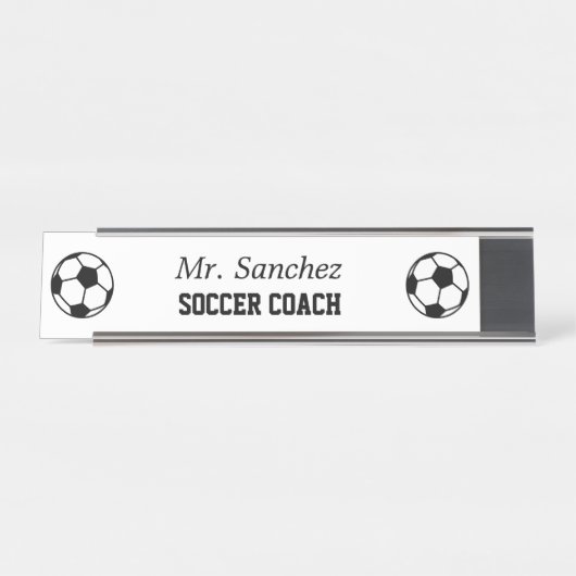 Aangepaste trainer zwart-wit voetbal logo bureau naambordje (Voorkant)