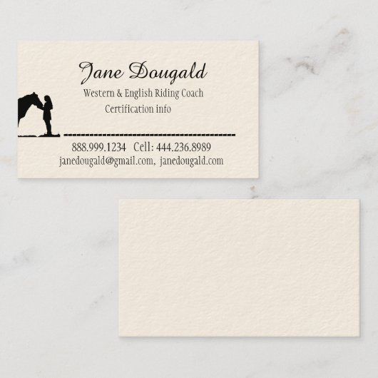 Aangepaste trainingsdocent voor paardenrennen visitekaartje (Voorkant / Achterkant)