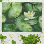 Aangepaste Tranquile Waterverf Vijver | Lotus Kuns Theedoek (Gevouwen)