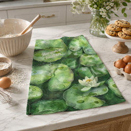Aangepaste Tranquile Waterverf Vijver | Lotus Kuns Theedoek