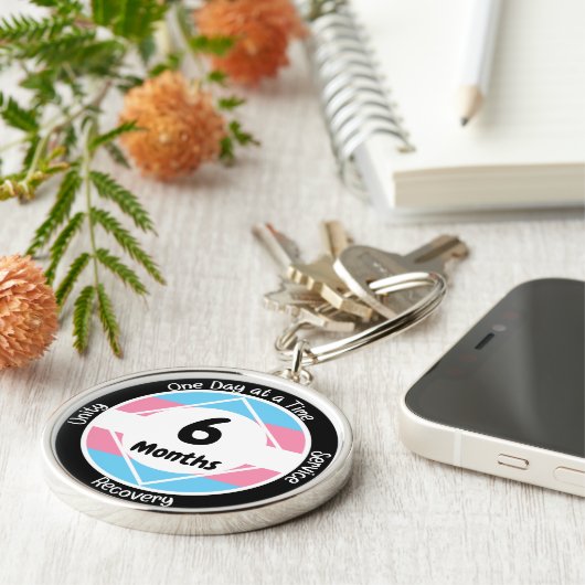 Aangepaste Transgender Pride Clean Time Milestone Sleutelhanger (Zijkant)