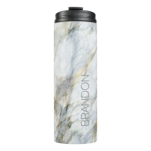 Aangepaste trendy blauwe grijze bruine marmeren st thermosbeker (Voorkant)