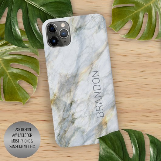 Aangepaste Trendy Blue Grey Brown Marble Stone Tex iPhone Hoesje
