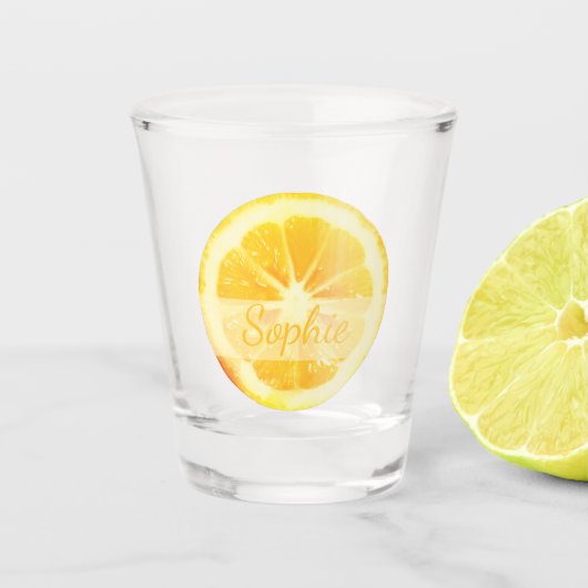 AANGEPASTE TRENDY GEEL KUSTMATIGE LEMON FRUIT CUST SHOT GLAS (Voorkant)