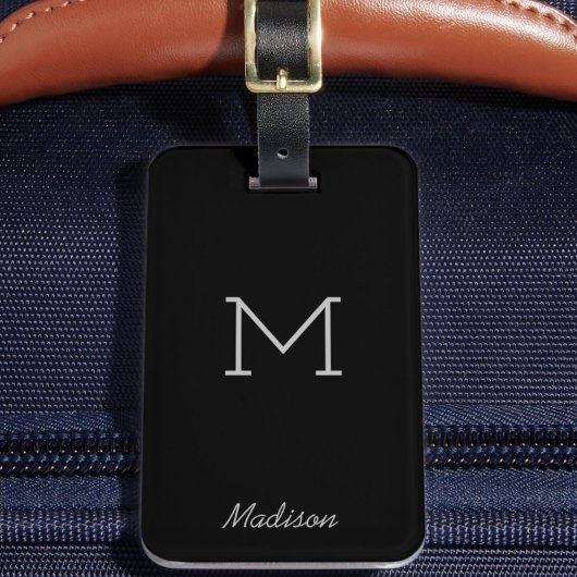 Aangepaste Trendy Monogram zwart grijs Aangepast Bagagelabel