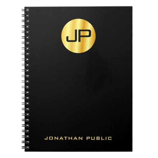 Aangepaste Trendy Monogram Zwarte Goud Sjabloon Notitieboek (Voorkant)