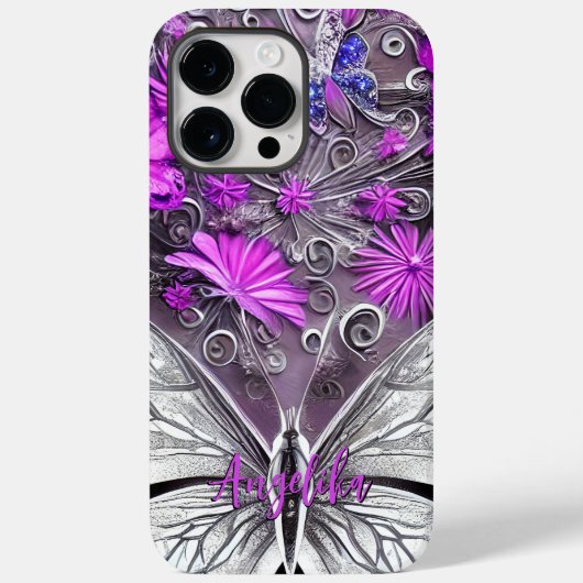 Aangepaste Trendy Paars- en Silver Floral Butterfl Case-Mate iPhone Case (Achterkant)