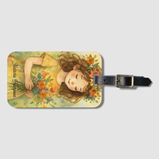 Aangepaste trendy retro kunstwerk Waterverf weide Bagagelabel (Voorkant (horizontaal))