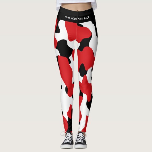 Aangepaste Trendy Rode Zwarte Koe Print Leggings (Voorkant)