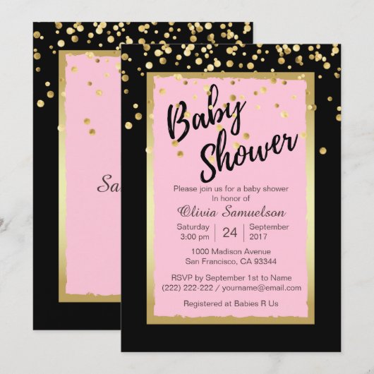 Aangepaste Trendy Roze Black Baby Shower-uitnodigi Kaart (Voorkant / Achterkant)