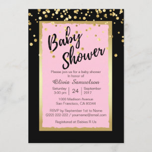 Aangepaste Trendy Roze Black Baby Shower-uitnodigi Kaart