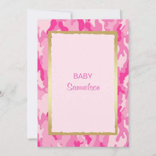 Aangepaste trendy ROZE CAMO Baby Shower Uitnodigin Kaart (Achterkant)