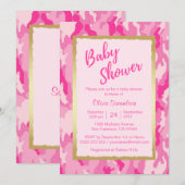Aangepaste trendy ROZE CAMO Baby Shower Uitnodigin Kaart (Voorkant / Achterkant)