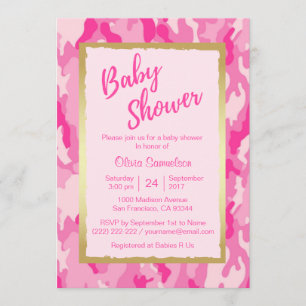 Aangepaste trendy ROZE CAMO Baby Shower Uitnodigin Kaart