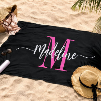 Aangepaste trendy stijlvolle monogram naam script strandlaken