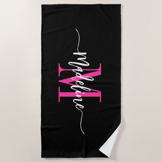 Aangepaste trendy stijlvolle monogram naam script strandlaken (Voorkant)