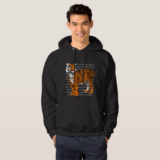 Aangepaste trendy wildlife illustratie tijger zwar hoodie (Voorkant volledig)