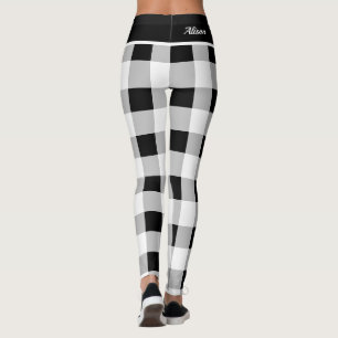 Aangepaste Trendy Zwart Wit Grijs Geruite Patroon Leggings