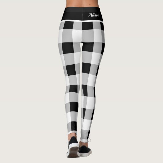 Aangepaste Trendy Zwart Wit Grijs Geruite Patroon Leggings (Achterkant)