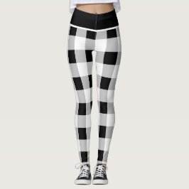 Aangepaste Trendy Zwart Wit Grijs Geruite Patroon Leggings