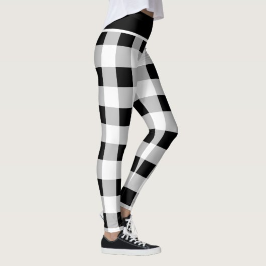 Aangepaste Trendy Zwart Wit Grijs Geruite Patroon Leggings (Rechts)