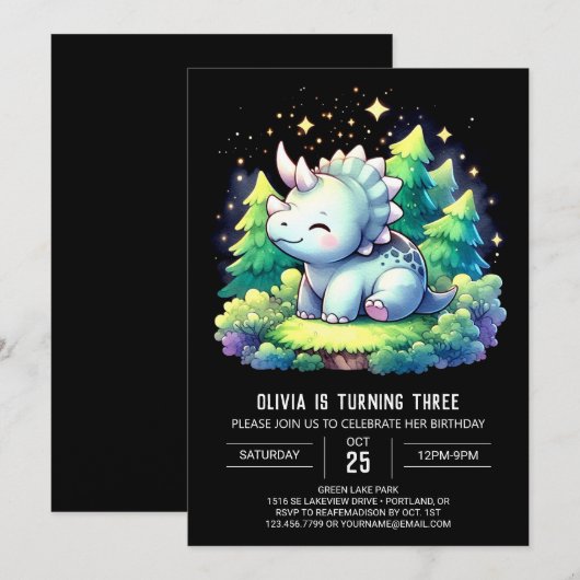 Aangepaste Triceratops Verjaardag Kaart (Voorkant / Achterkant)