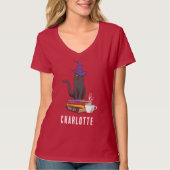 Aangepaste Trick or treat Black Cat Witch Hallowee T-shirt (Voorkant)