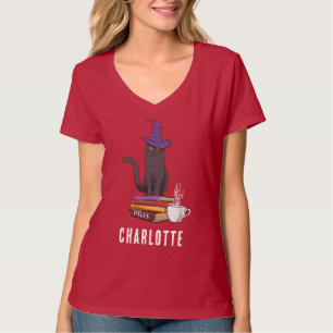 Aangepaste Trick or treat Black Cat Witch Hallowee T-shirt