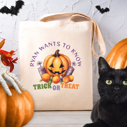 Aangepaste Trick or treat Fun Pompoen Halloween Tr Tote Bag