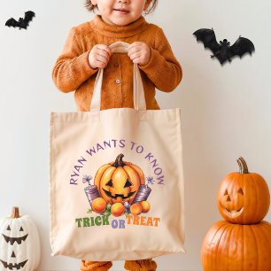 Aangepaste Trick or treat Fun Pompoen Halloween Tr Tote Bag