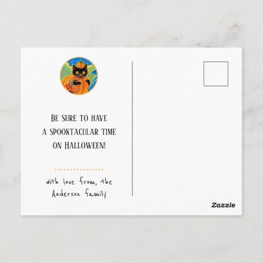 Aangepaste Trick or treat Halloween Cat Witch Briefkaart (Achterkant)