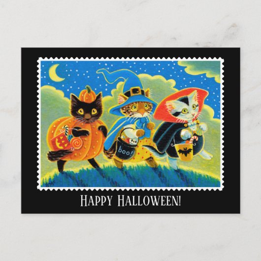 Aangepaste Trick or treat Halloween Cat Witch Briefkaart (Voorkant)