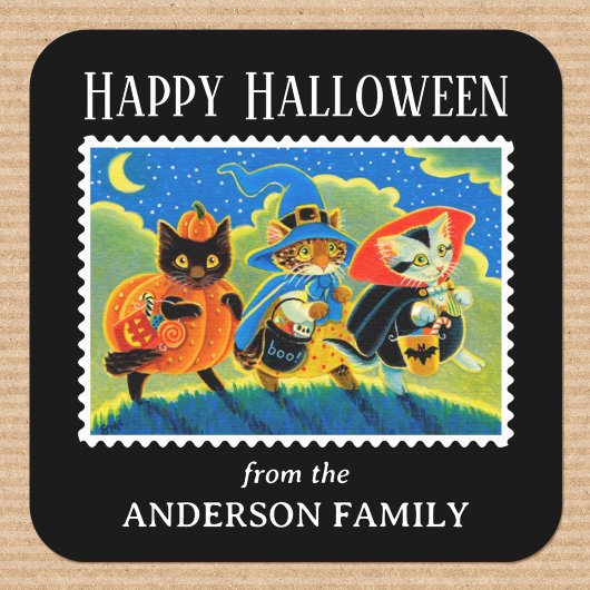 Aangepaste Trick or treat Halloween Cat Witch Vierkante Sticker